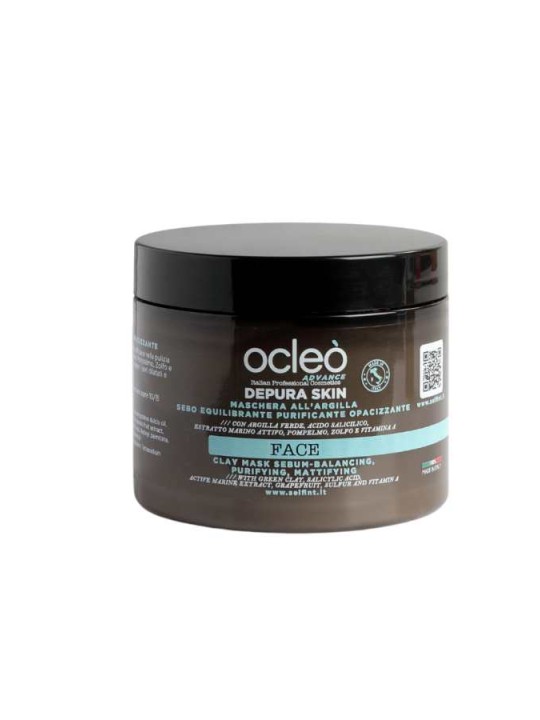 Maschera viso all'argilla sebo equilibrante purificante Ocleò Depure Skin face 500ml